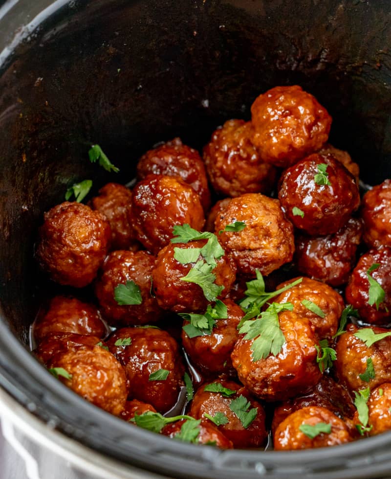 Honey BBQ Crockpot Meatballs in slow cooker