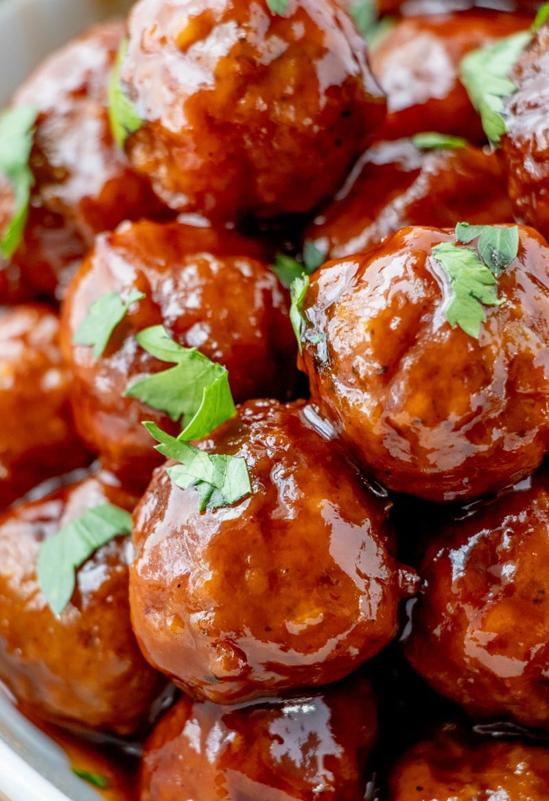 Honey BBQ Crockpot Meatballs close up