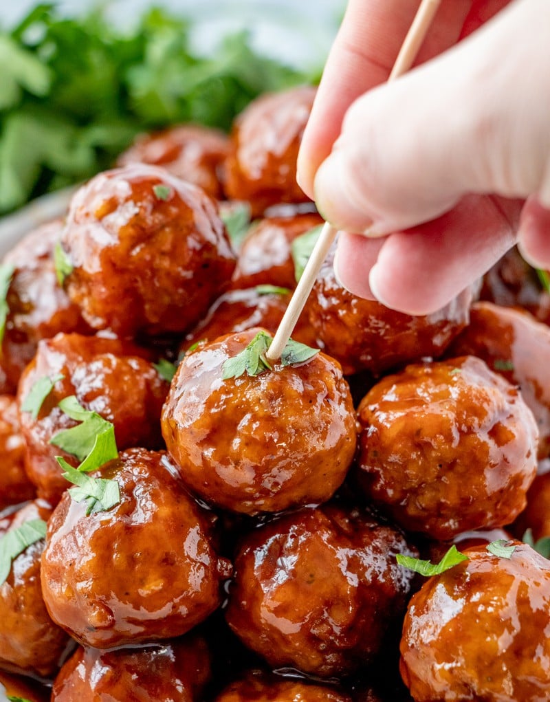 Honey BBQ Crockpot Meatballs - Tornadough Alli