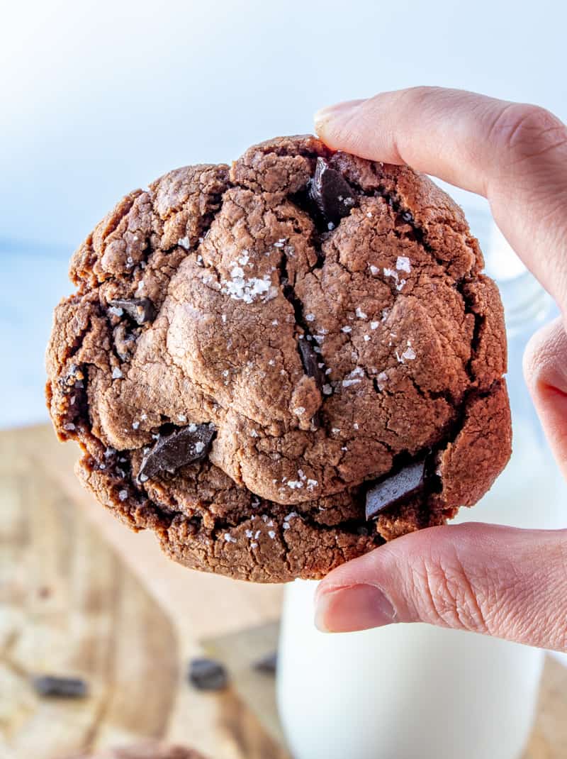 Up close of Nutella cookie in hand