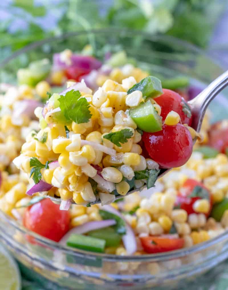 Salad on serving spoon