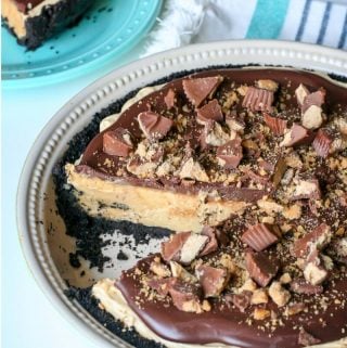 Peanut Butter Pie in plate with slice taken out