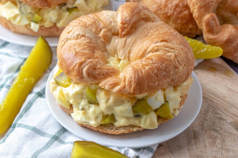 Horizontal photo of Dill Pickle Egg Salad Recipe on plate
