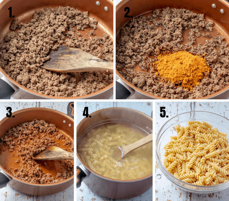 In process photos of taco pasta salad