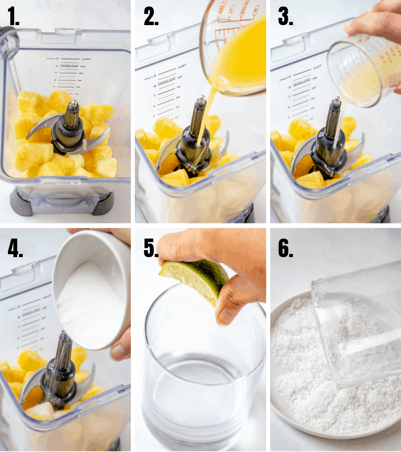 in process photos of making pineapple margaritas