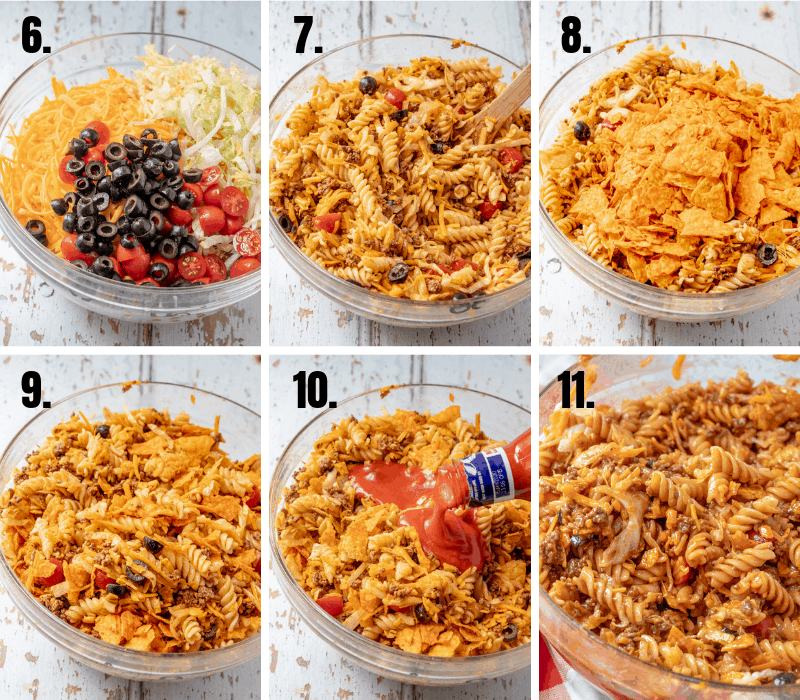 In process photos of taco pasta salad