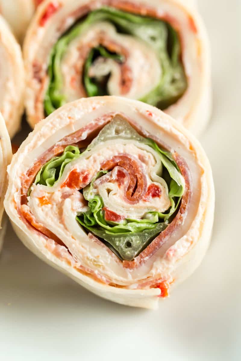 pinwheels on plate rolled up showing cut side and layered at angle
