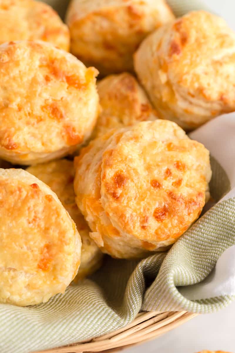 Close up of cheese in biscuits in bread basket