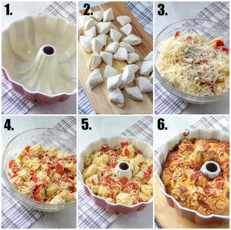 Step by step photos on how to make Pizza Monkey Bread