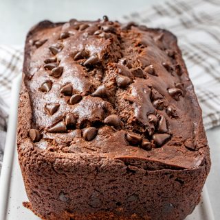 Plated Chocolate Banana Bread right out of oven