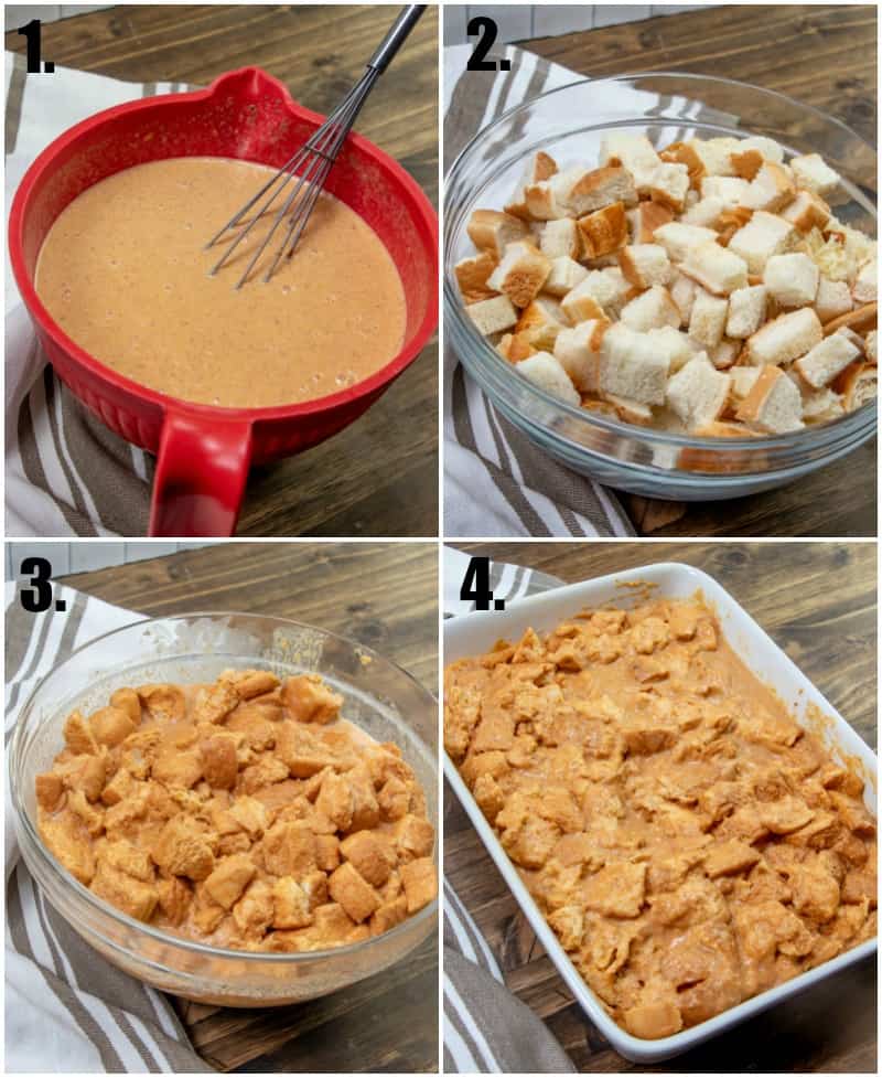 Step by step photos on how to make Pumpkin Bread Pudding