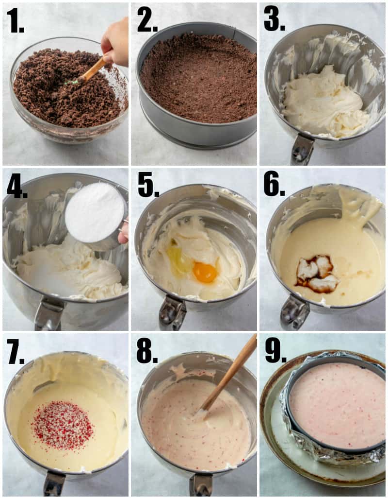 Step by step photos on how to make peppermint cheesecake