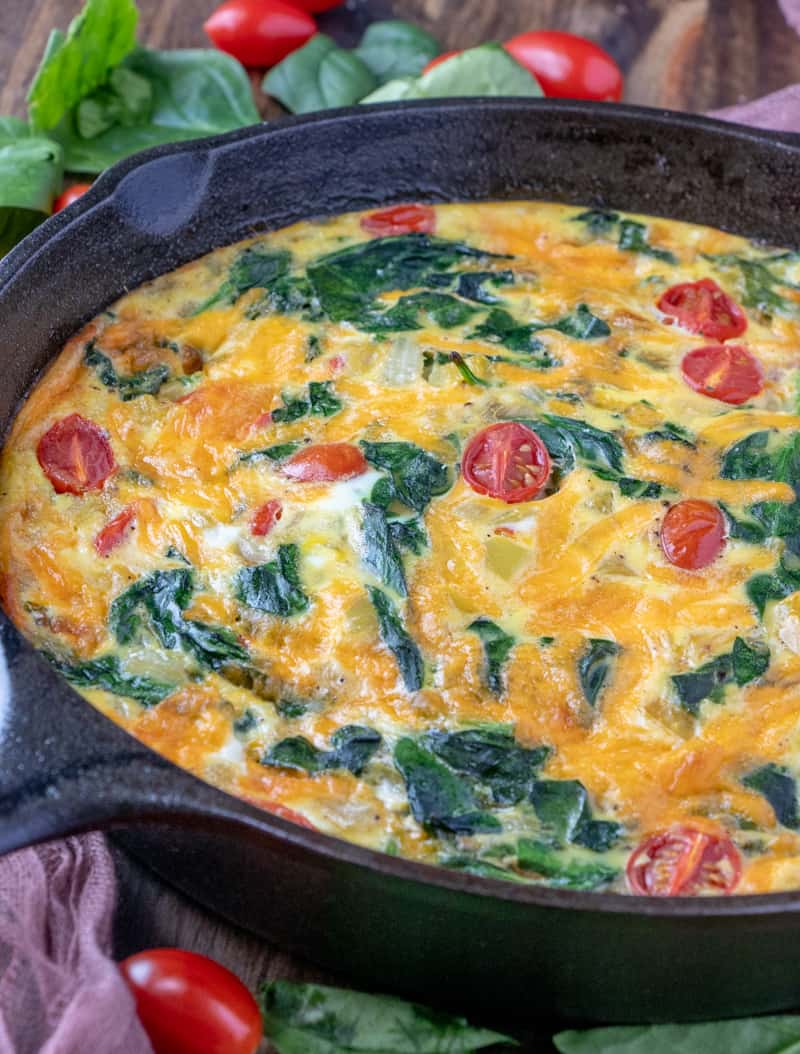 Frittata in cast iron skillet baked