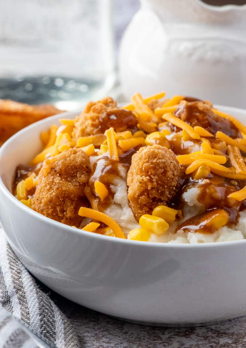 kfc bowl with mashed potatoes and chicken