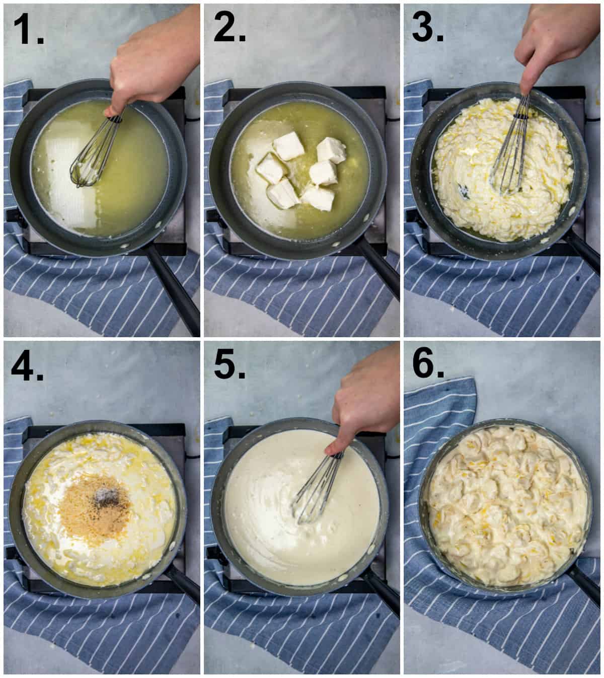 Step by step photos on how to make Tortellini Alfredo