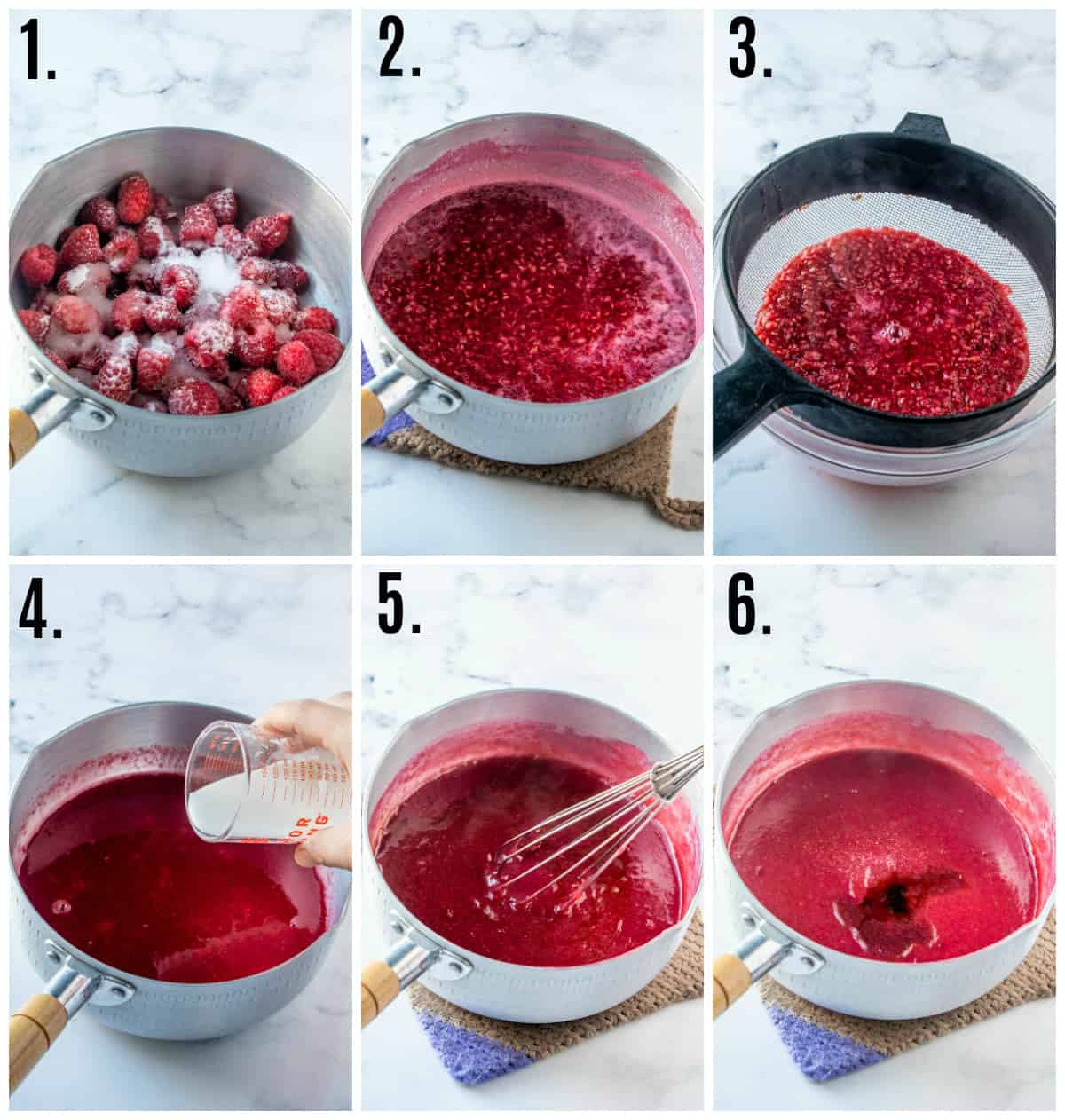 Step by step photos on how to make raspberry sauce