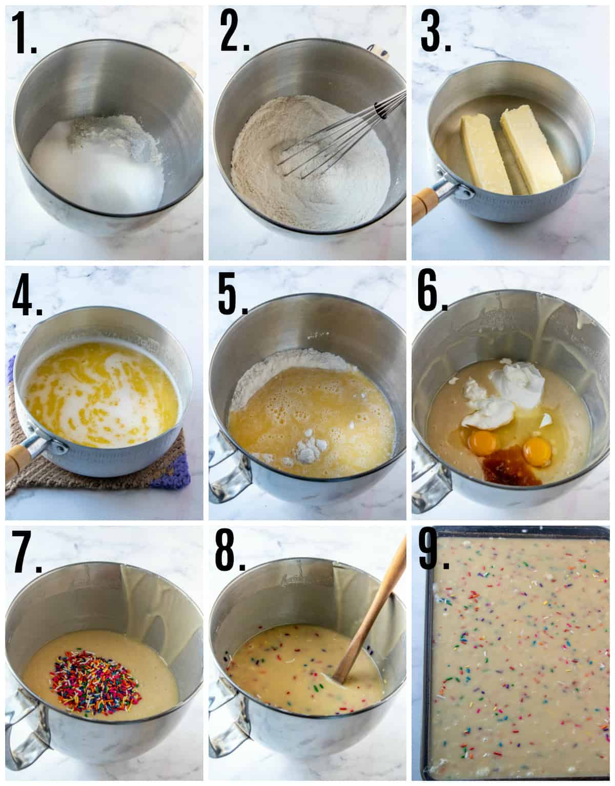 Step by step photos on how to make Funfetti cake