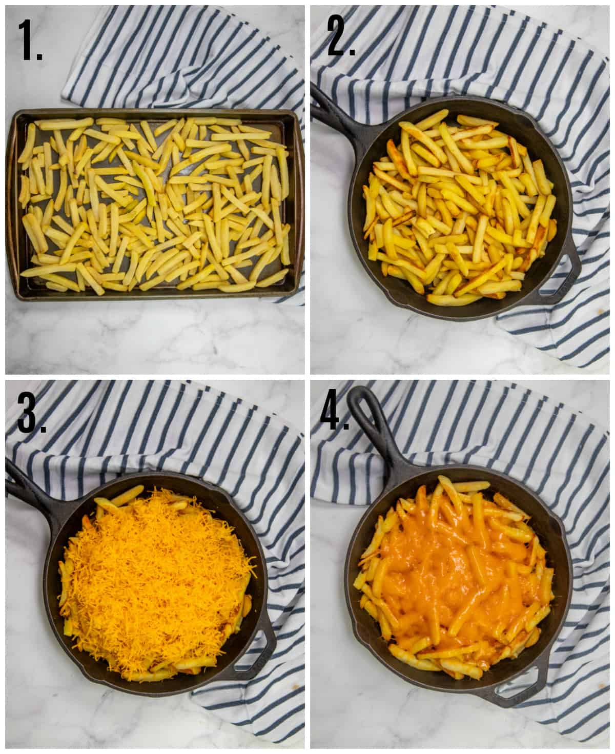 Step by step photos of how to make loaded fries