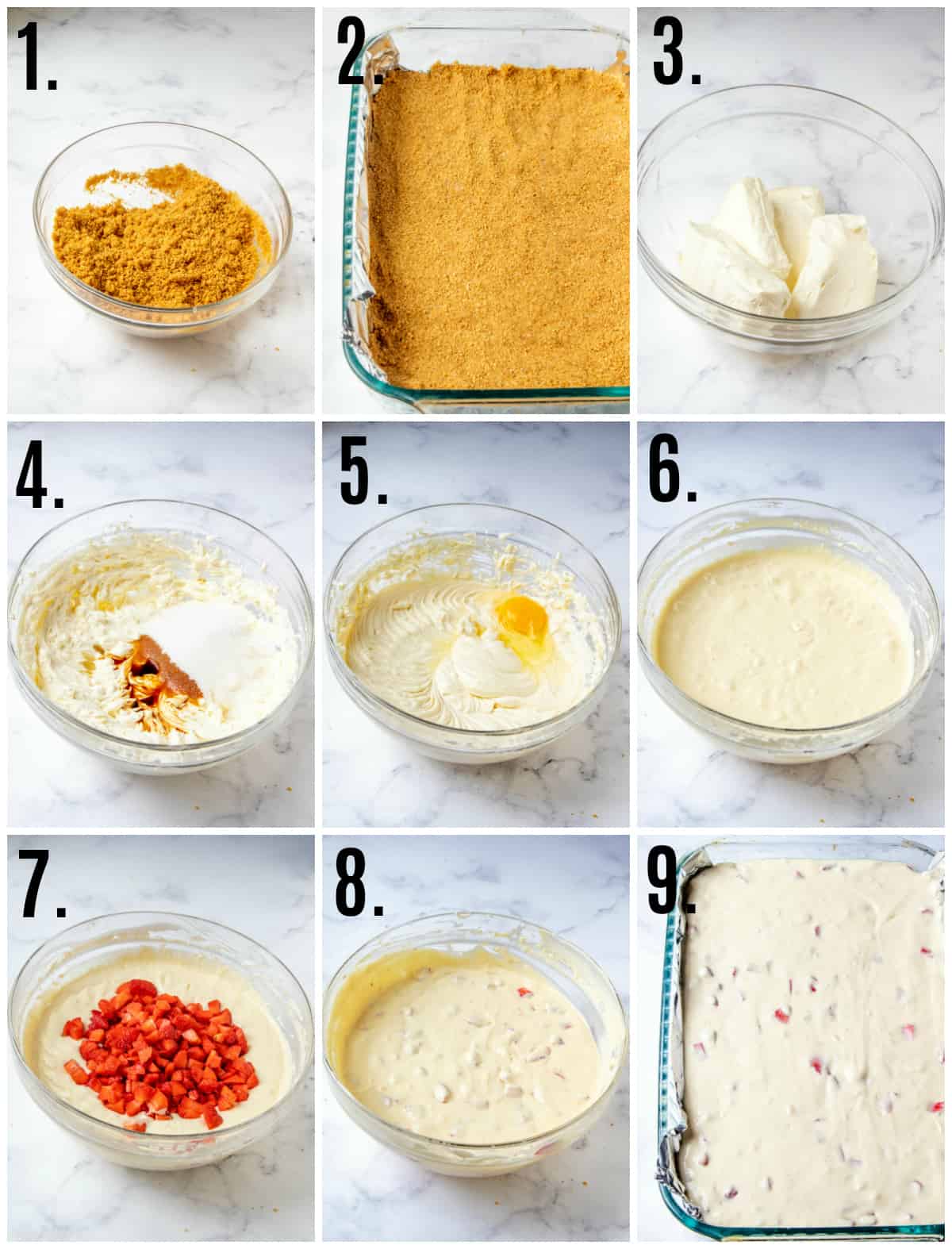 Step by step photos on how to make Cheesecake Bars
