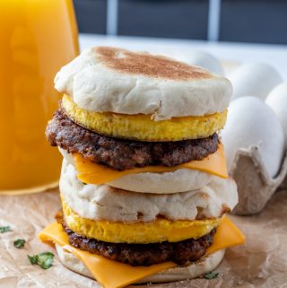 Two Egg McMuffns stacked on top of one another
