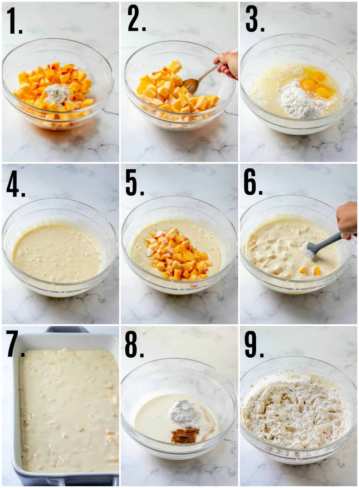 Step by step photos on how to make Easy Peach Cake
