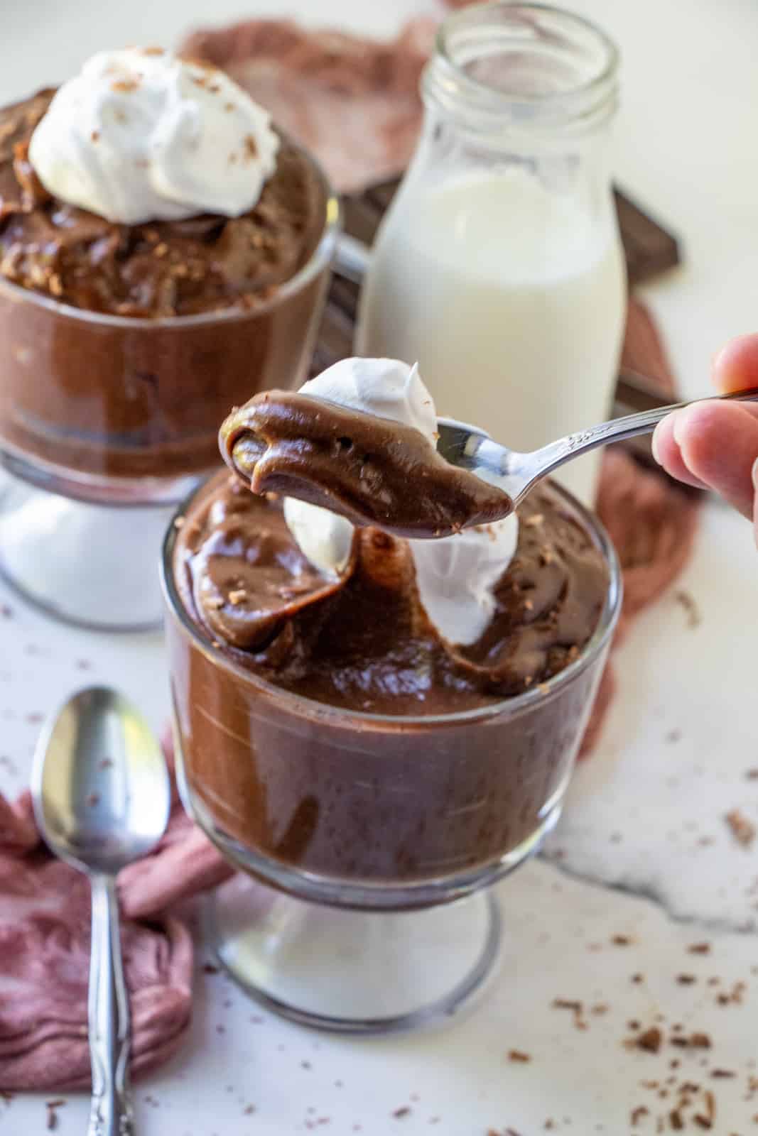 Spoonful of chocolate pudding