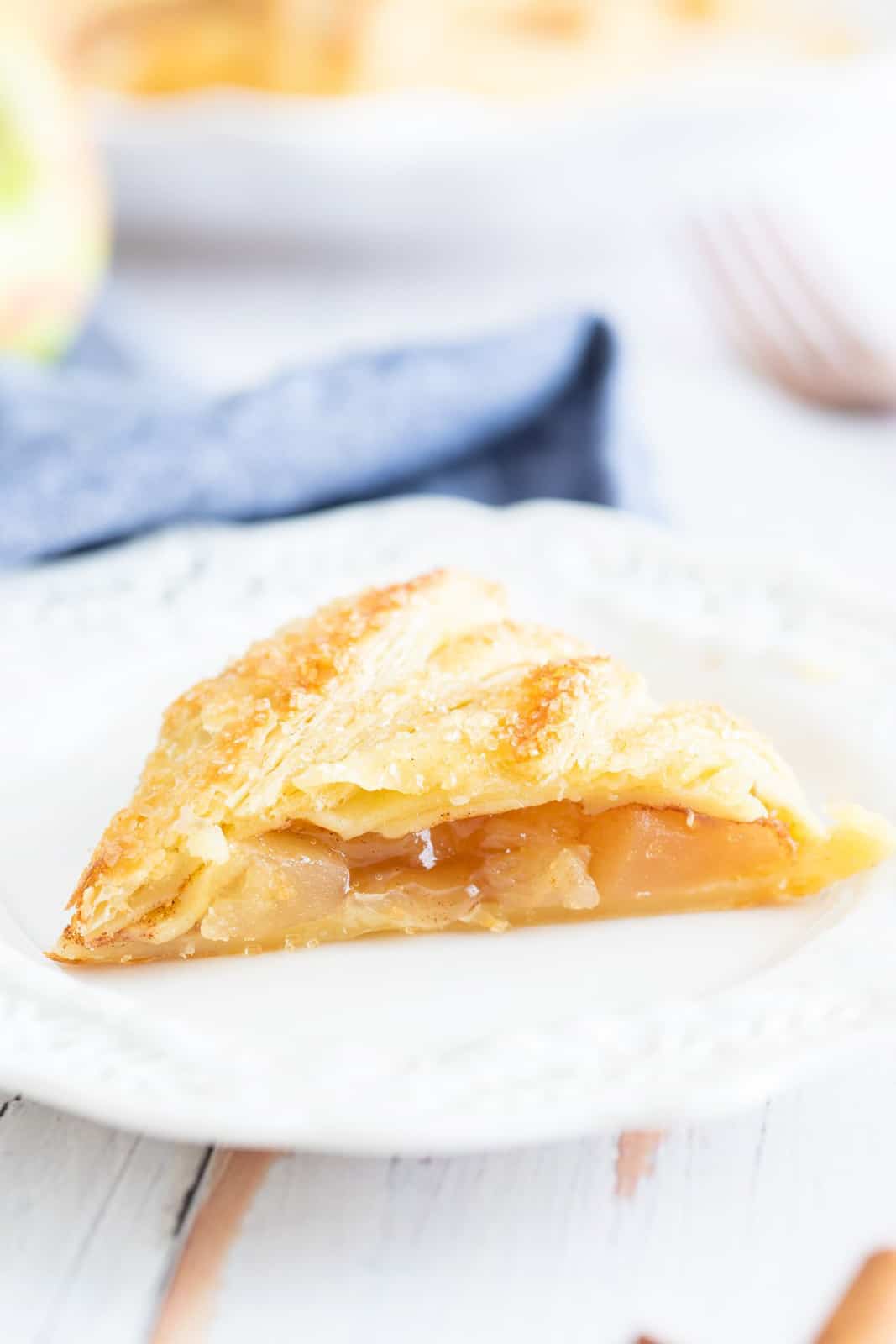 Close up of one slice of Apple Puff Pastry on plate