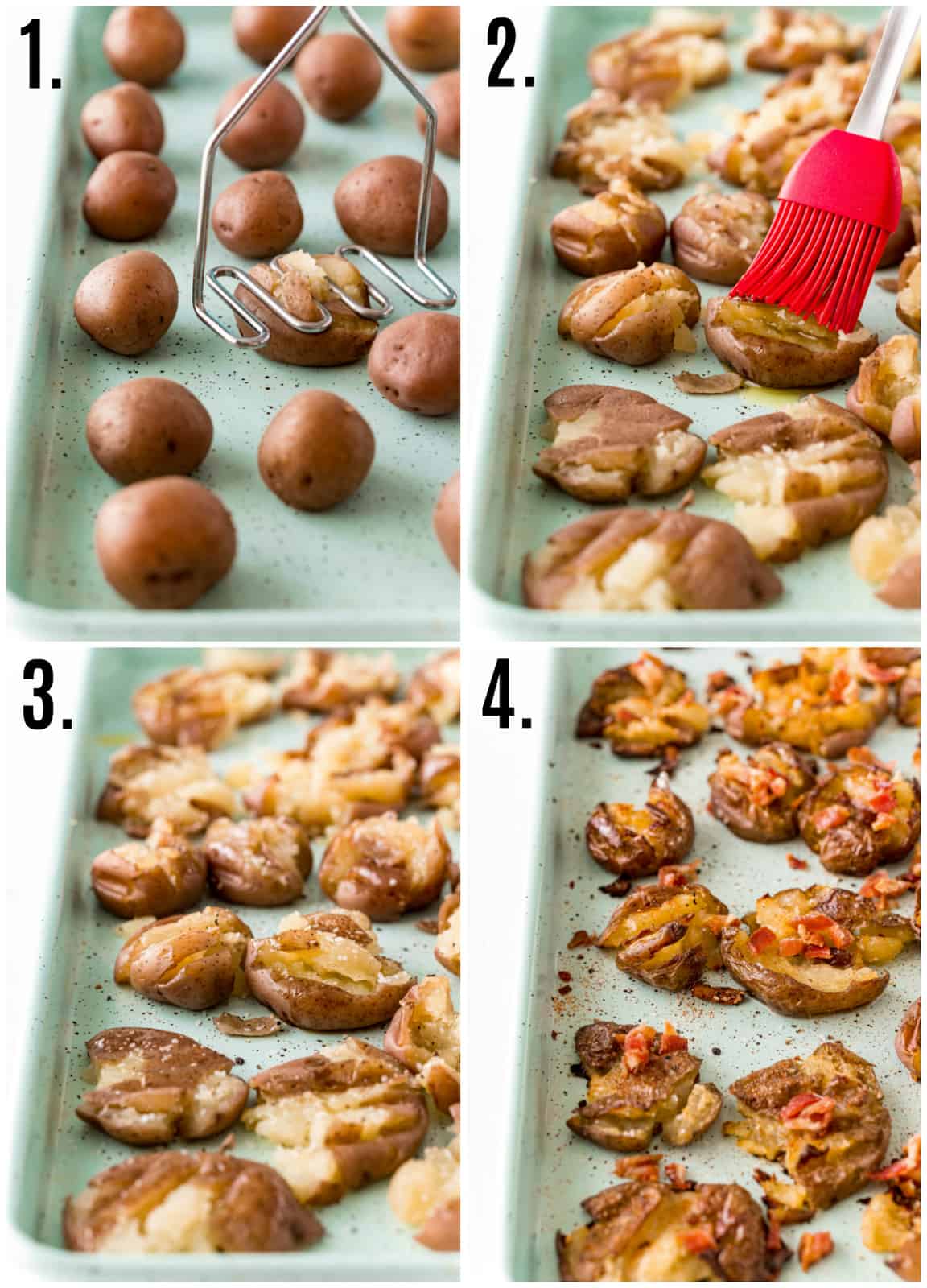 Step by step photos on how to make Smashed Potatoes