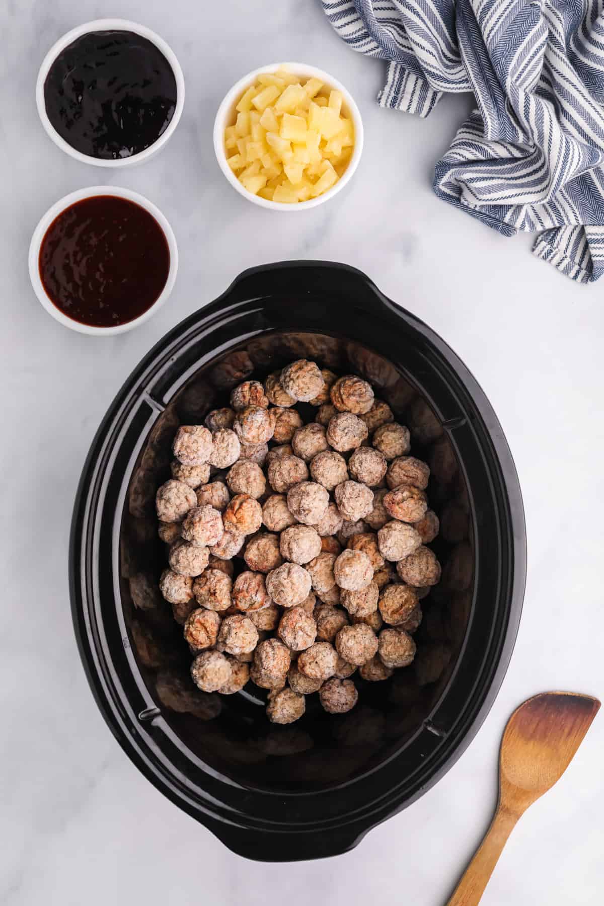 Ingredients needed to make Slow Cooker Meatballs.