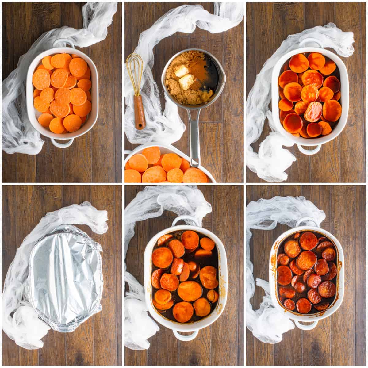 Step by step photos on how to make Candied Sweet Potatoes.