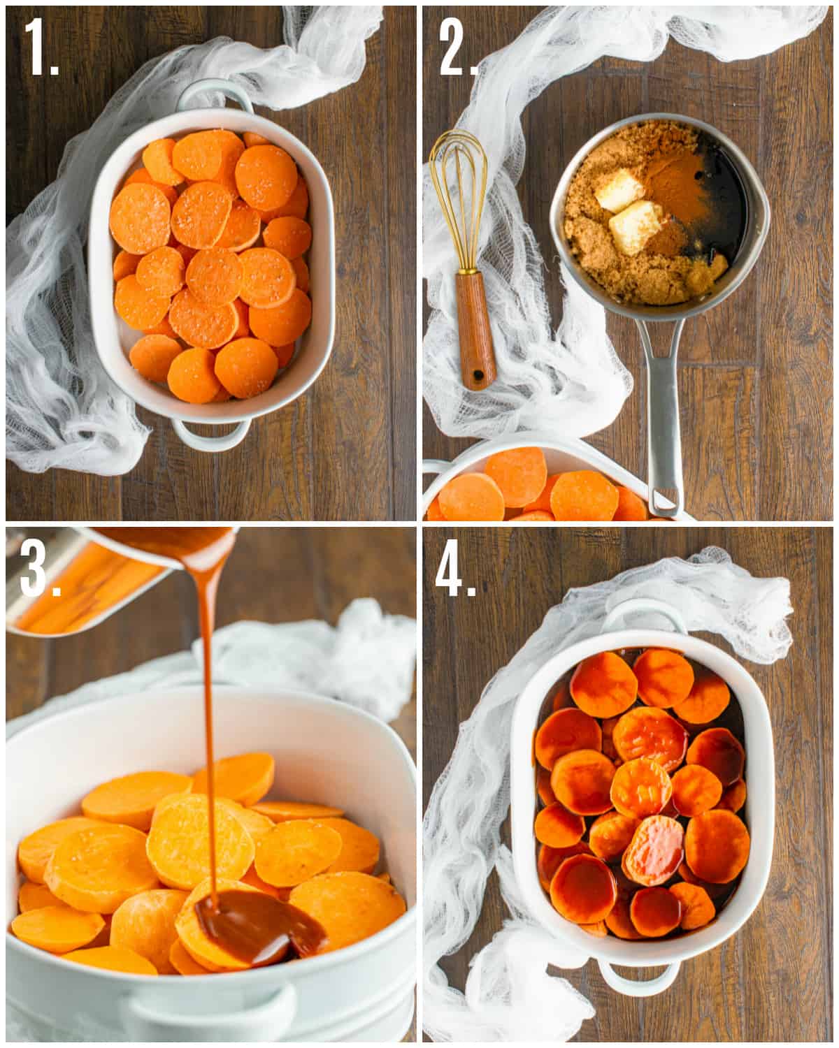 Step by step photos on how to make Candied Sweet Potatoes