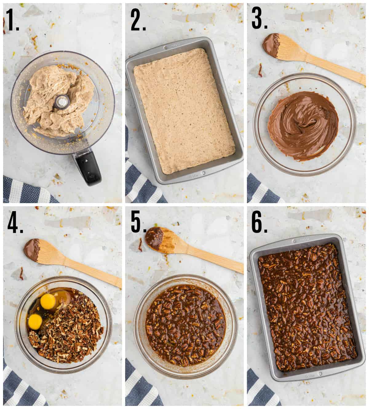 Step by step photos on how to make Pecan Pie Bars
