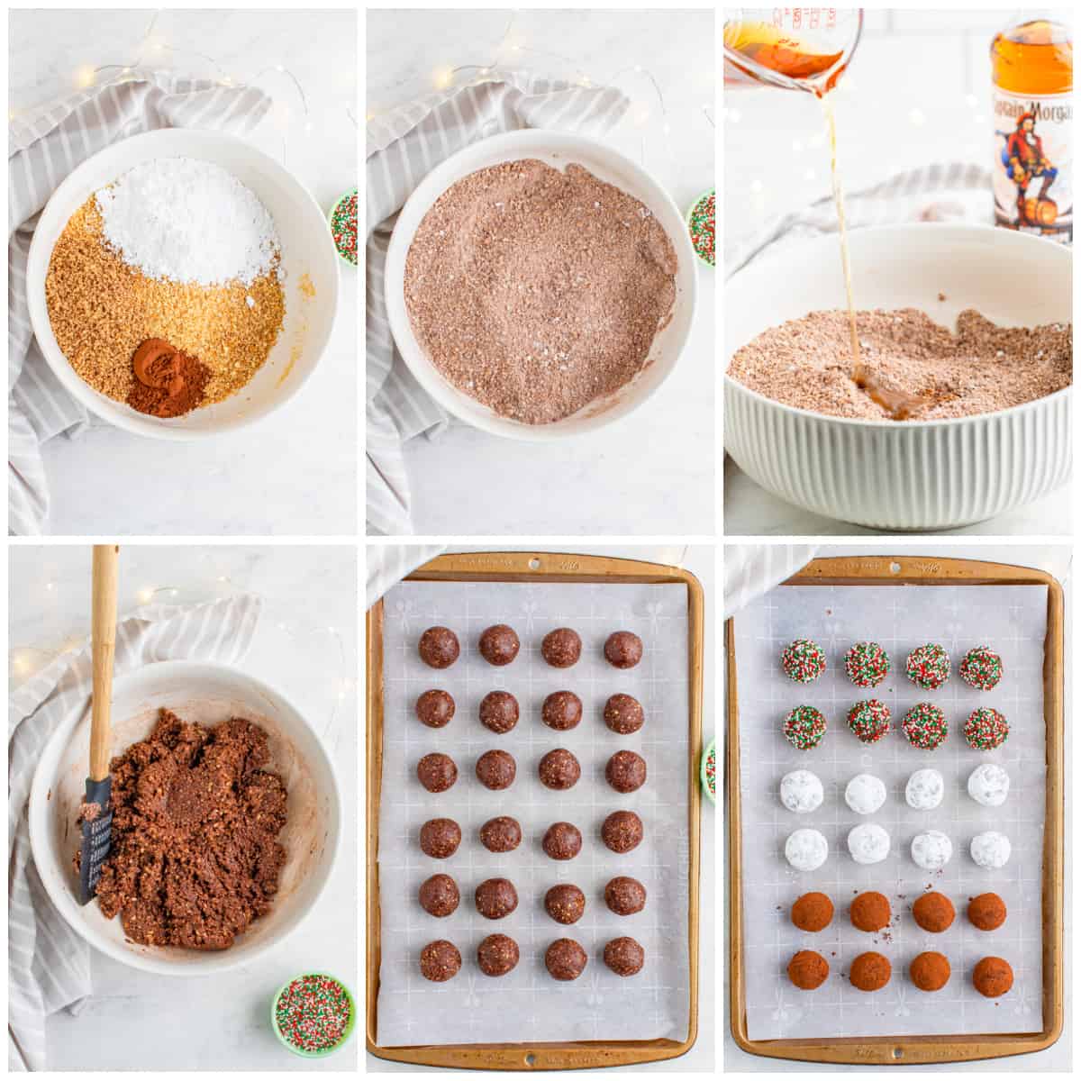 Step by step photos on how to make Rum Balls.