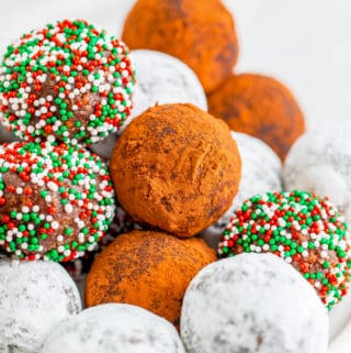Stacked Rum Balls on cake stand