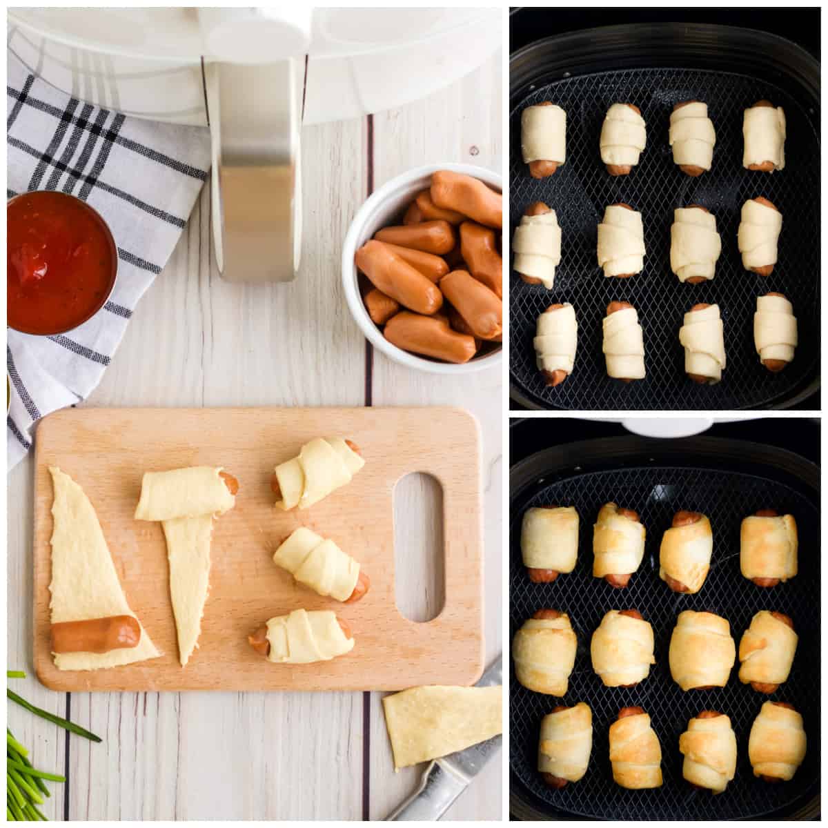 Step by step photos on how to make Air Fryer Pigs in a Blanket.