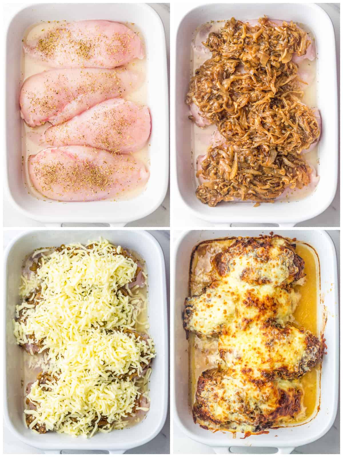 Step by step photos on how to make French Onion Chicken.