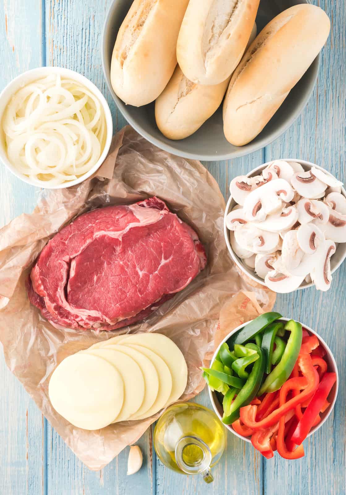 Ingredients needed to make a Philly Cheesesteak Recipe