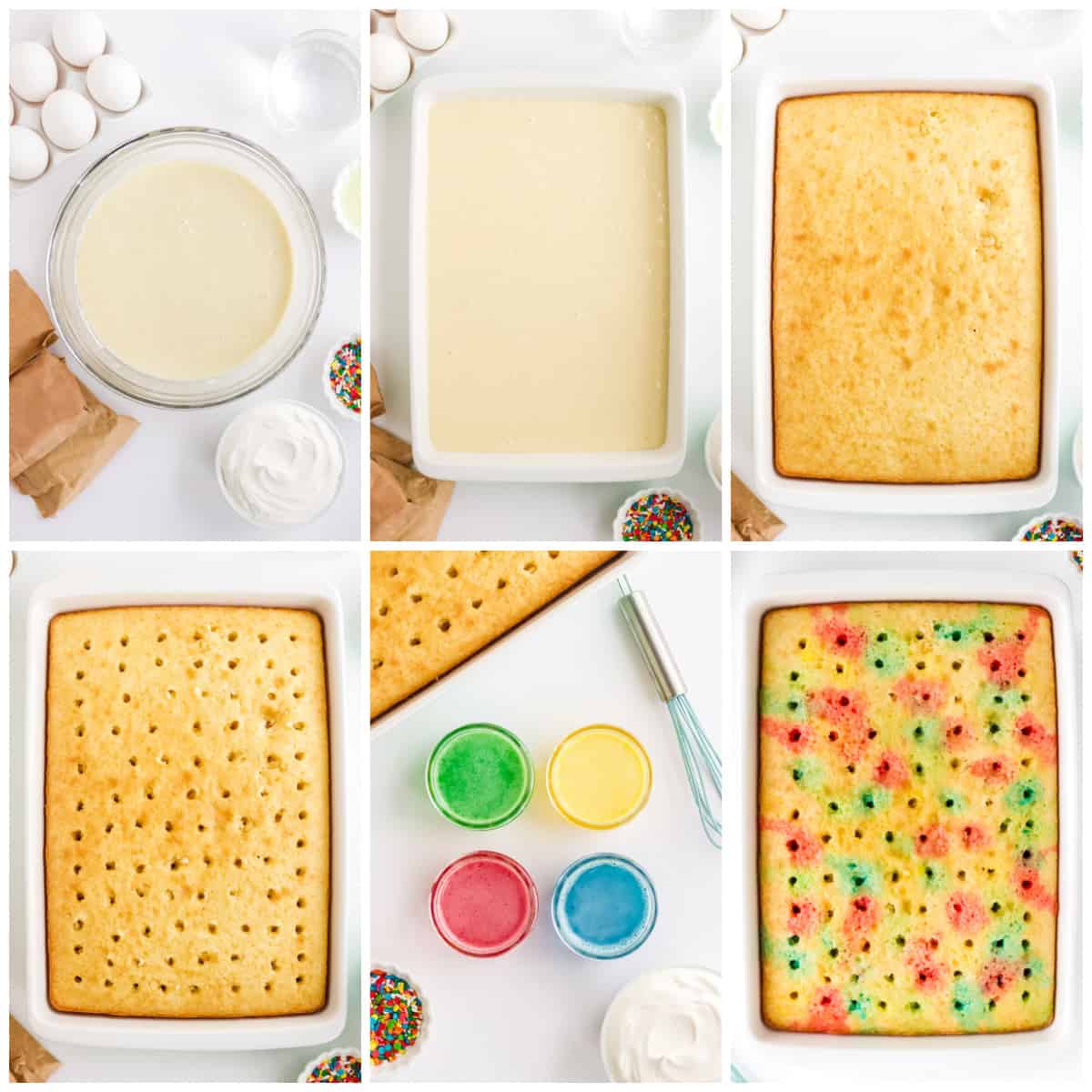 Step by step photos on how to make a Rainbow Jello Poke Cake