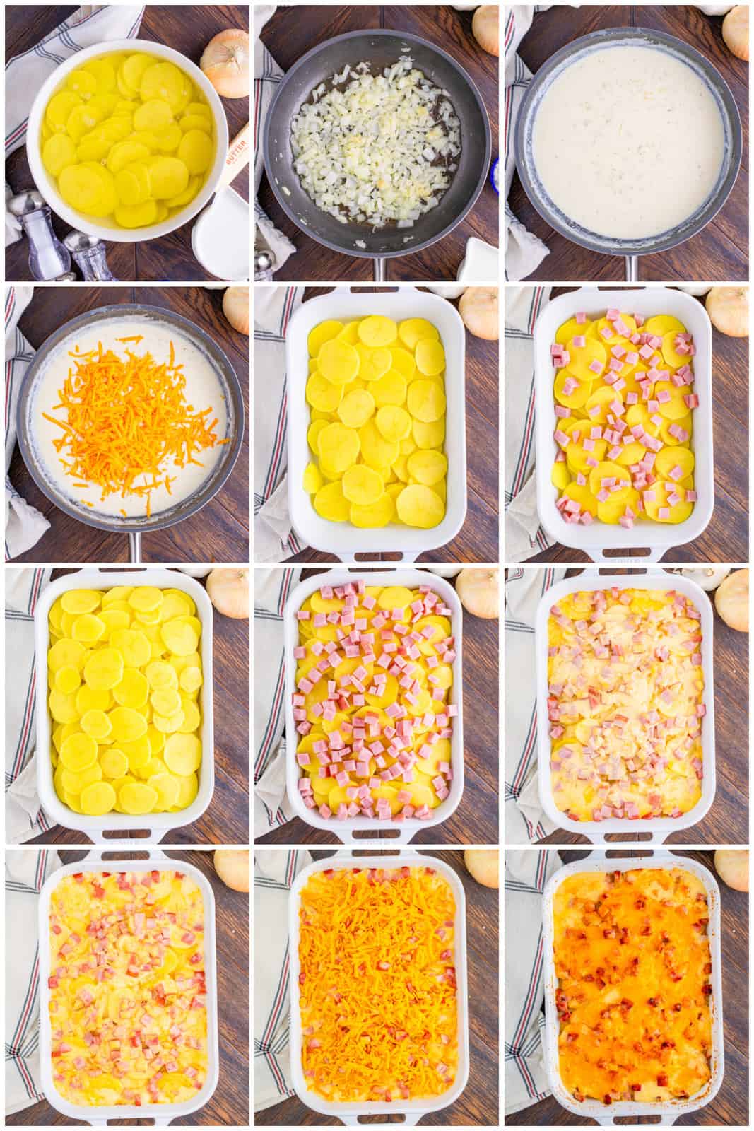 Step by step photos on how to make Scalloped Potatoes and Ham.