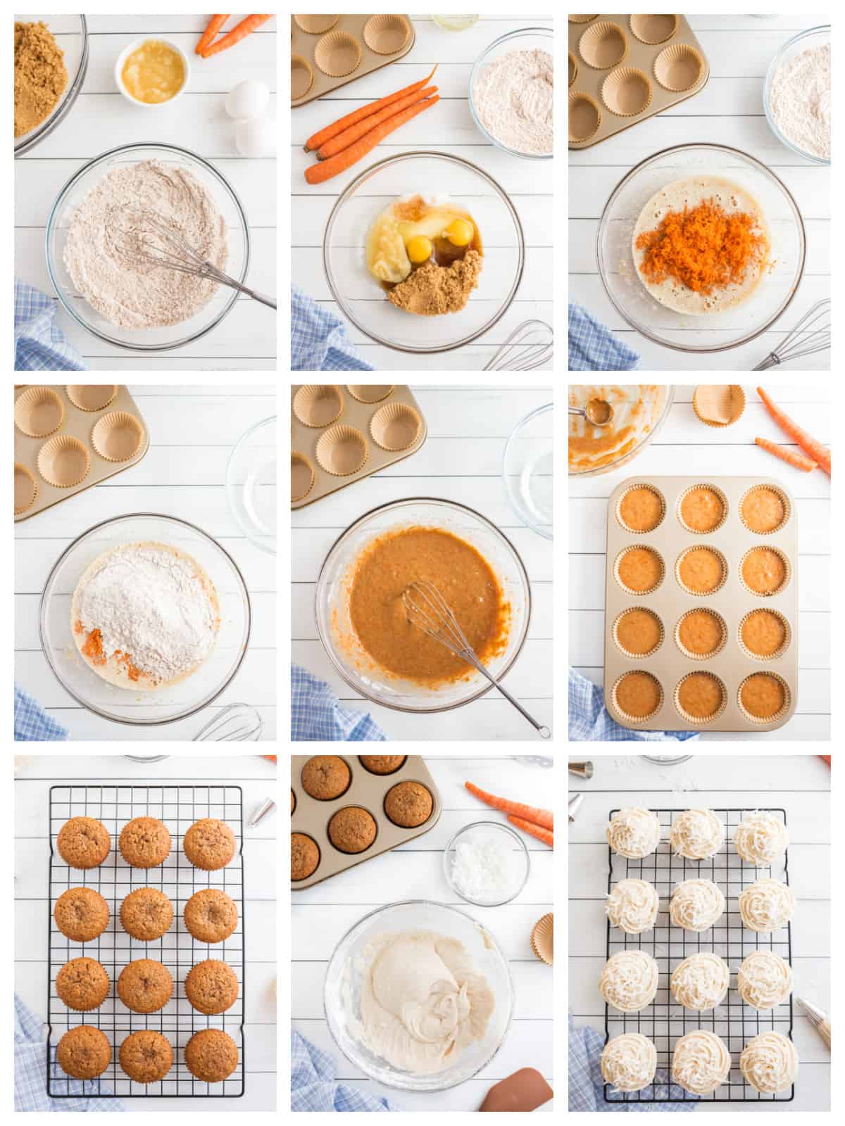 Step by step photos on how to make Carrot Cake Cupcakes.