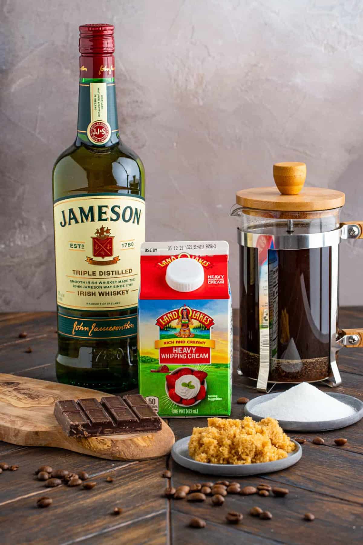 Ingredients needed to make an Irish Coffee Recipe.