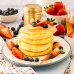 Close up of pancakes on plate stacked square image