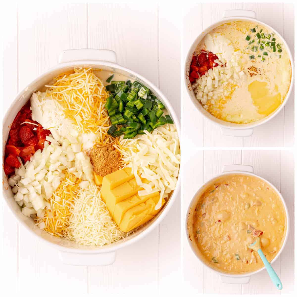 Step by step photos on how to make Baked Queso Dip.