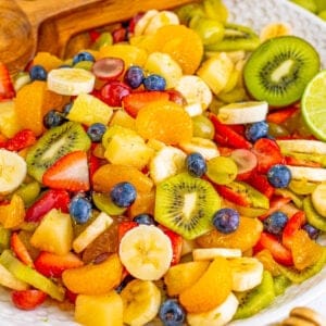 Square image of bowl filled with Fruit Salad Recipe.