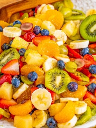 Square image of bowl filled with Fruit Salad Recipe.