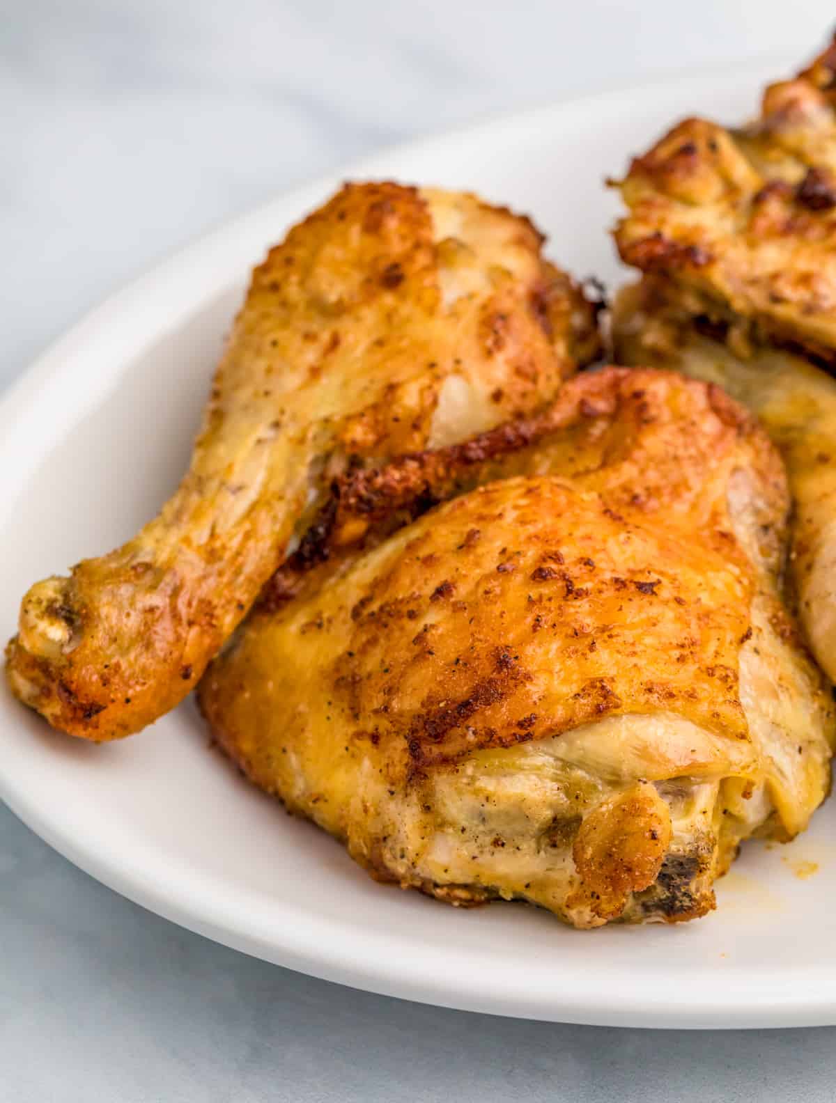 Close up of Air Fryer Chicken on white plate
