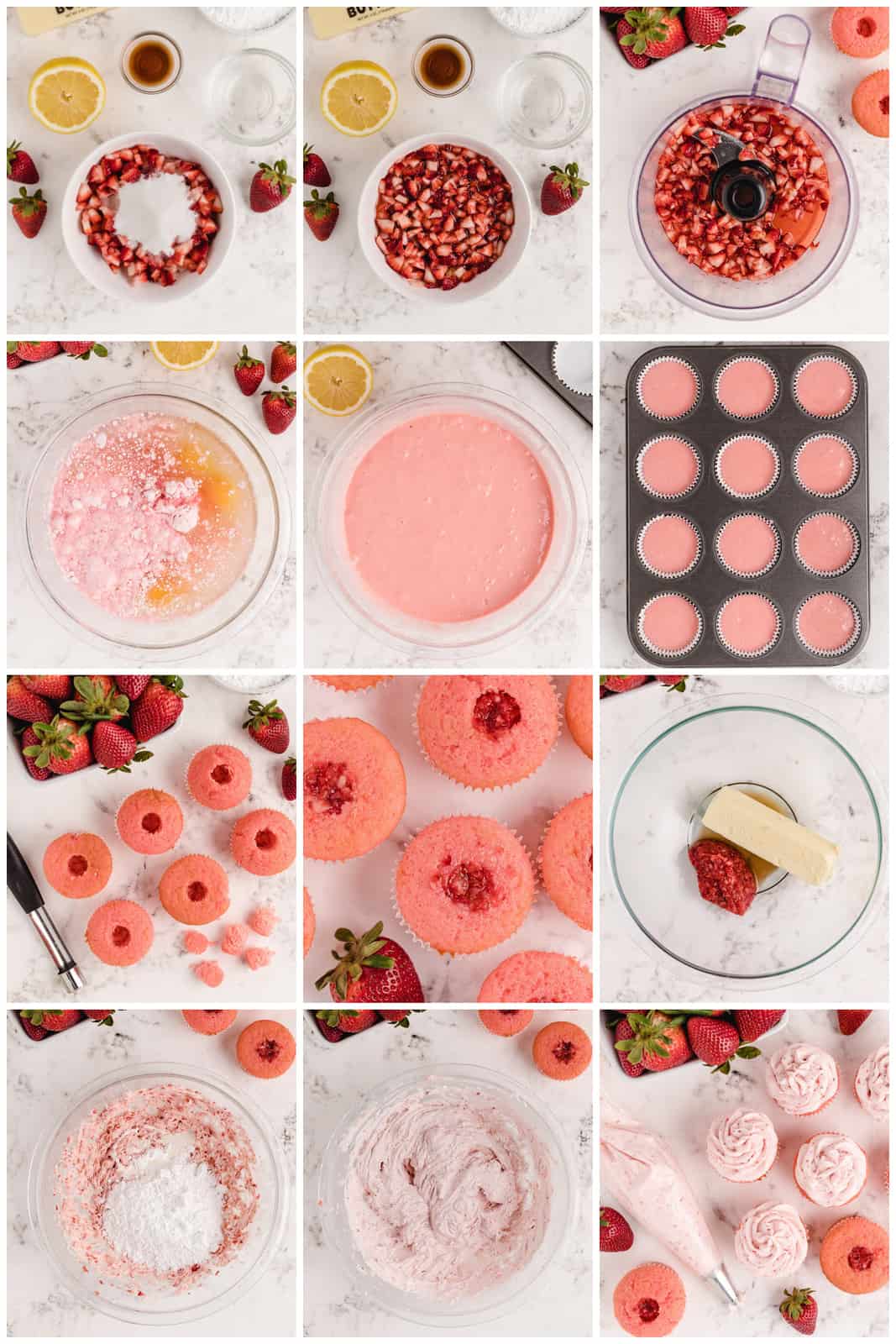 Step by step photos on how to make Strawberry Cupcakes