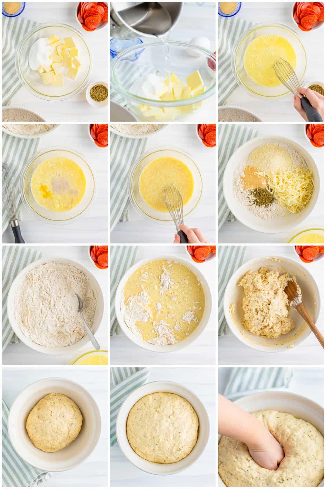 Step by step photos on how to make dough for Pizza Rolls