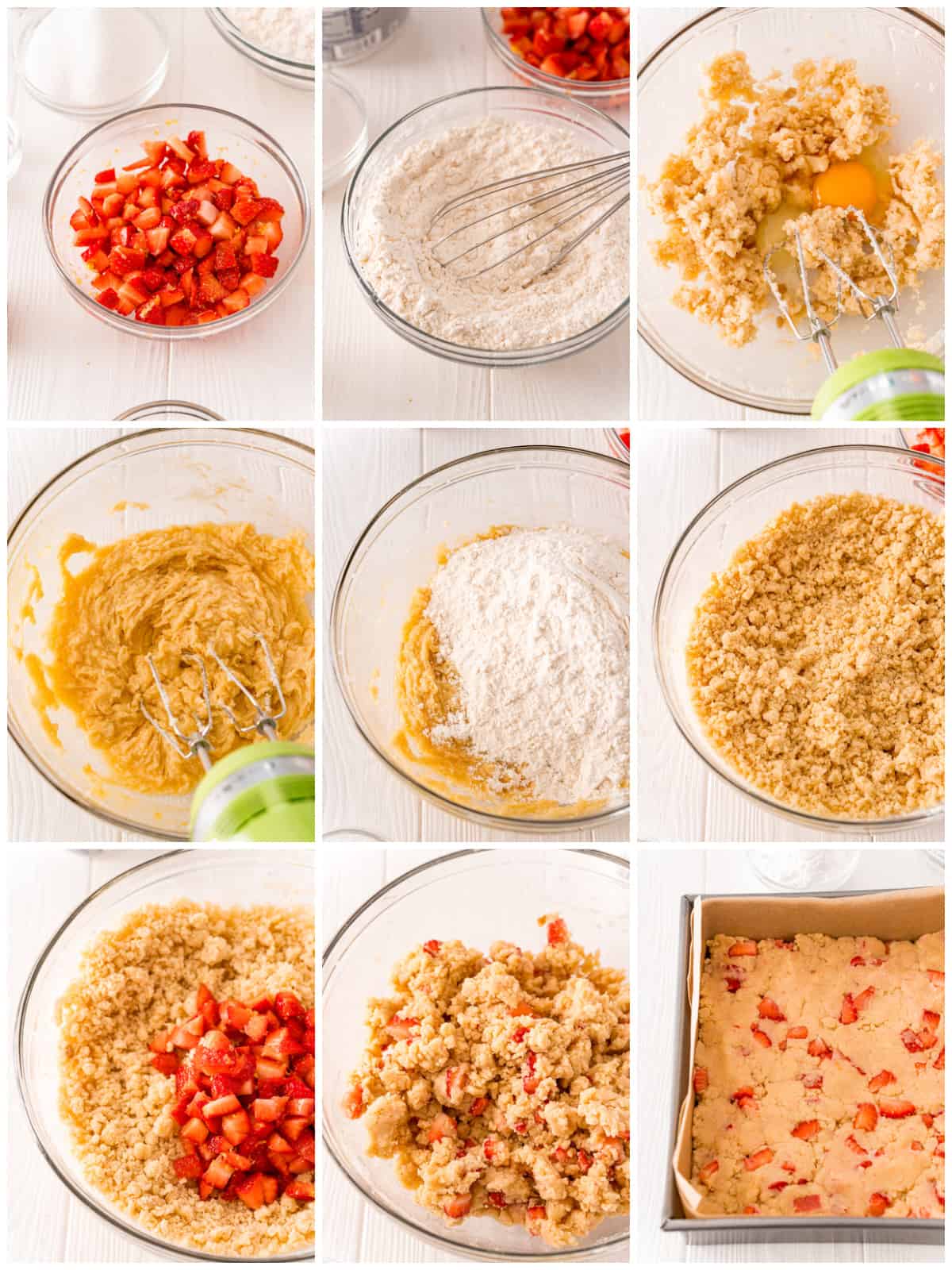 Step by step photos on how to make Strawberry Shortcake Bars