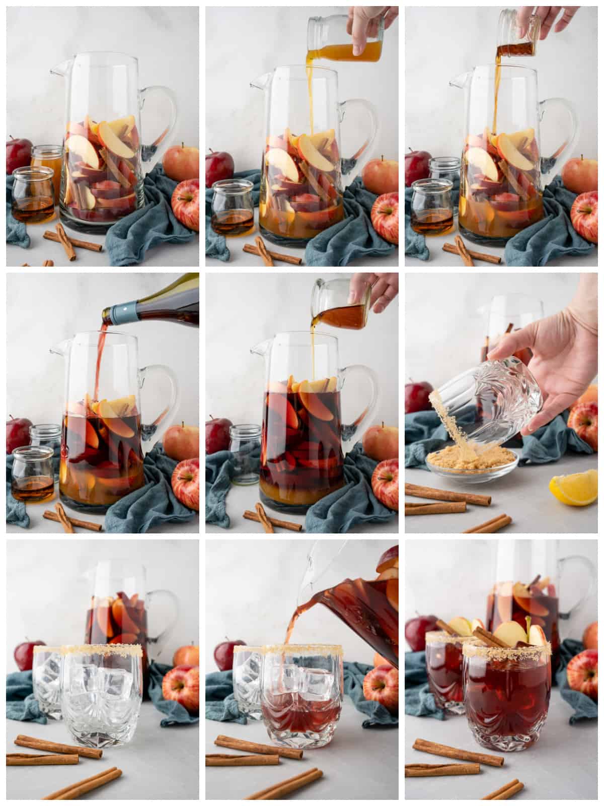 Step by step photos on how to make Apple Cider Sangria.